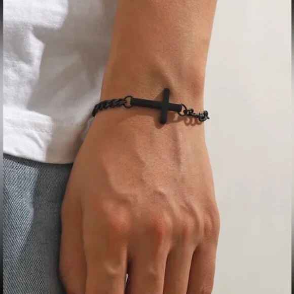 1pc Stainless Steel Cross Design Bracelet For Men Women Simple Style Couple Hand - Picture 1 of 3
